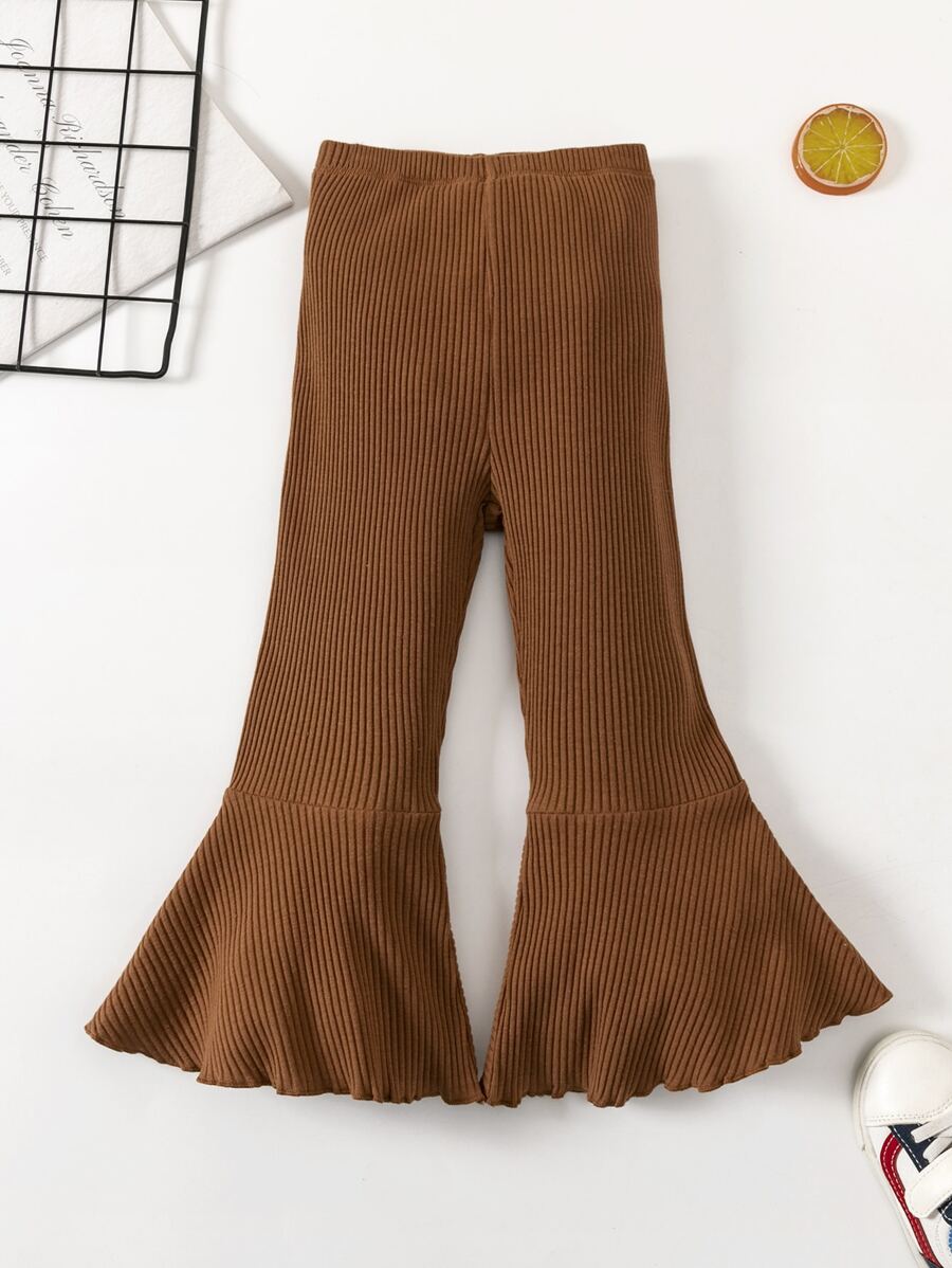 SHEIN Niñas Pantalones de canalé de pierna amplia - Óxido marrón - Ver 1