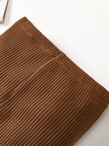 SHEIN Niñas Pantalones de canalé de pierna amplia - Óxido marrón - Ver 4