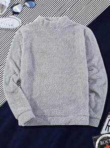 Manfinity Hombres Sudadera unicolor de cuello redondo teddy - Gris - Ver 1
