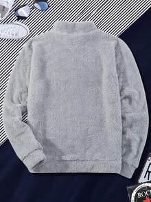 Manfinity Hombres Sudadera unicolor de cuello redondo teddy - Gris - Ver 2