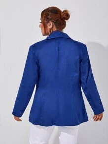 SHEIN Unity Plus Silk Colour Block Double Pocket Shoulder Pads Blazer - Royal Blue - View 2
