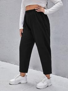 SHEIN EZwear Quần Plus Size màu trơn Giải trí - màu đen - Xem 3