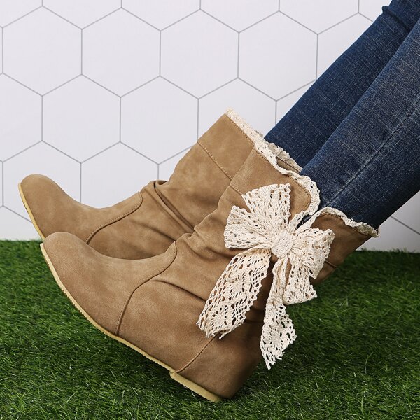 

Bow Decor Slip On Slouchy Boots, Khaki