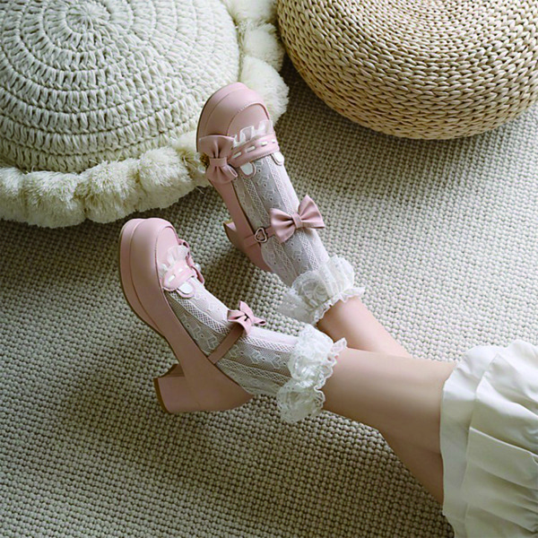 

Bow & Faux Pearl Decor Chunky Pumps, Pink
