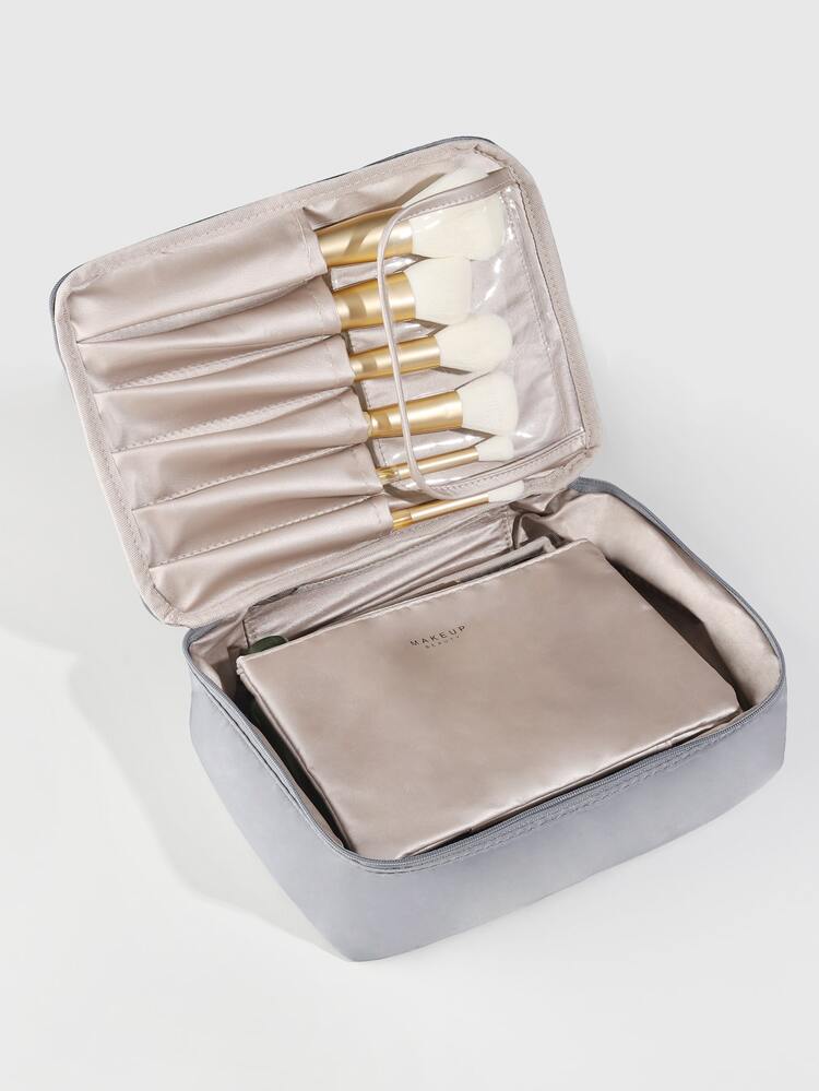 1入組便攜式防水化妝包，大容量適用於旅行，灰色化妝袋，化妝品袋，護膚包，化妝盒，旅行隨身包，郵輪隨身包，宿舍隨身包，婚禮伴娘禮物，母親禮物，生日禮物，朋友和老師的禮物，家居裝飾，浴室客廳臥室裝飾，浴室收納盒，珠寶收納盒，唇油收納盒，指甲油收納盒，化妝品收納袋，化妝品收納盒 - 灰色 - 查看 3