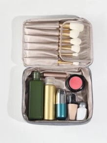 1入組便攜式防水化妝包，大容量適用於旅行，灰色化妝袋，化妝品袋，護膚包，化妝盒，旅行隨身包，郵輪隨身包，宿舍隨身包，婚禮伴娘禮物，母親禮物，生日禮物，朋友和老師的禮物，家居裝飾，浴室客廳臥室裝飾，浴室收納盒，珠寶收納盒，唇油收納盒，指甲油收納盒，化妝品收納袋，化妝品收納盒 - 灰色 - 查看 6