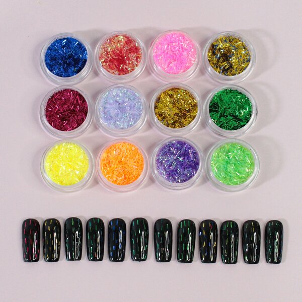 

12boxes Laser Nail Art Decoration, Multicolor