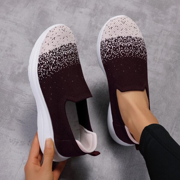 

Two Tone Knit Slip On Shoes, Brown