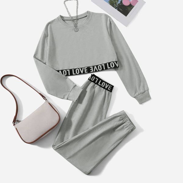 

Letter Tape Panel Pullover & Sweatpants, Grey