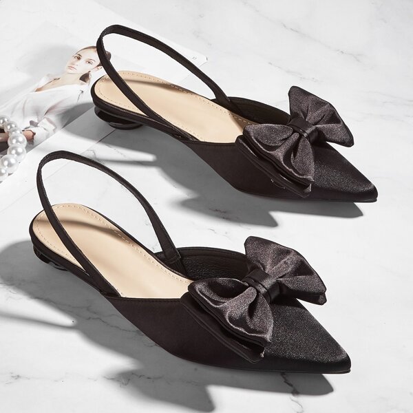 

Bow Decor Satin Slingback Flats, Black