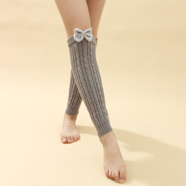 

Bow Decor Knit Leg Warmers, Light grey
