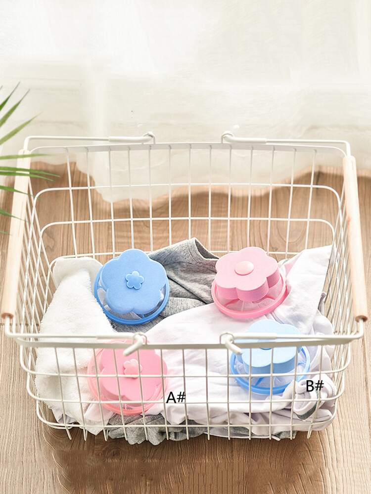 1pc Reusable Washing Machine Filter Net, Floating Lint Mesh Bag, Dog Cat Pet Fur Remover Hair Catcher Pouch, Flower Shaped Lint Trap, Laundry Ball (Blue, Pink)