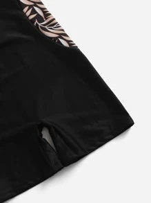 Tween Girl Leaf Print Zipper Front One Piece Swimsuit - Black - View 4