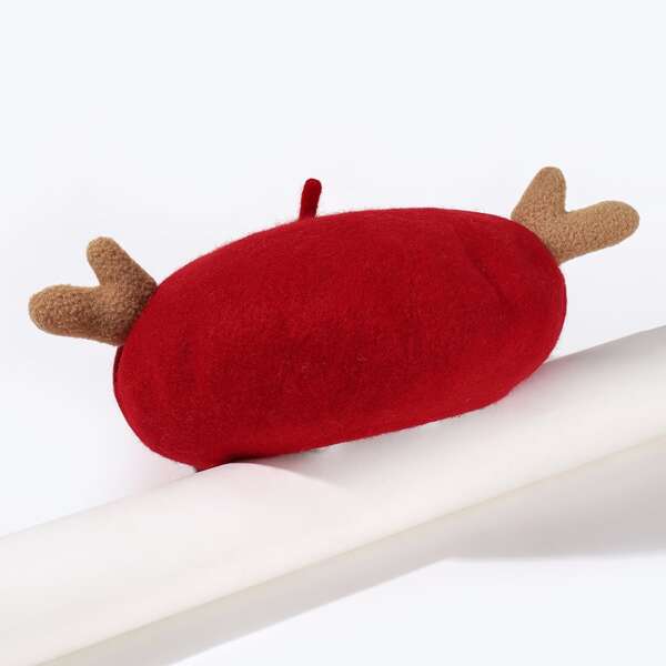 

Antlers Decor Beret Cap, Red