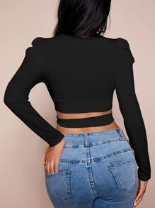 SHEIN SXY Áo thun nữ Hội Chữ thập màu trơn Thanh lịch - màu đen - Xem 2