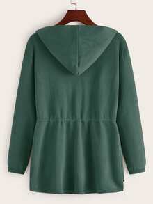 SHEIN LUNE Dual Pockets Drawstring Waist Hooded Cardigan - Green - View 2