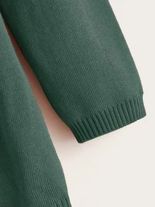 SHEIN LUNE Dual Pockets Drawstring Waist Hooded Cardigan - Green - View 3