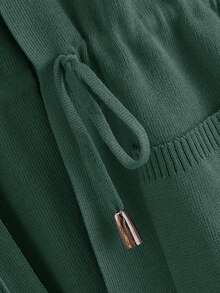 SHEIN LUNE Dual Pockets Drawstring Waist Hooded Cardigan - Green - View 4