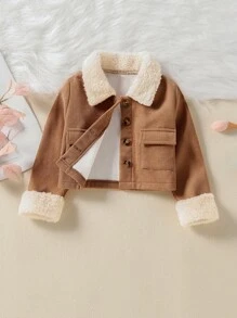 Toddler Girl Jackets Tương phản ren Túi Khối Màu Giải trí - màu nâu - Xem 1
