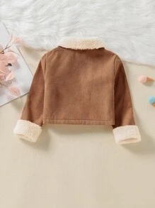 Toddler Girl Jackets Tương phản ren Túi Khối Màu Giải trí - màu nâu - Xem 2
