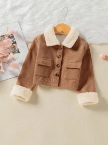 Toddler Girl Jackets Tương phản ren Túi Khối Màu Giải trí - màu nâu - Xem 4