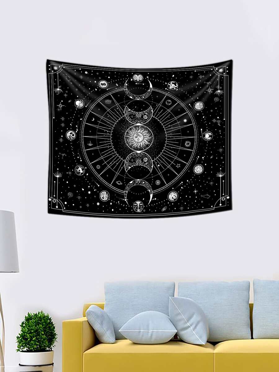Moon & Sun Print Tapestry - Black and White - View 1