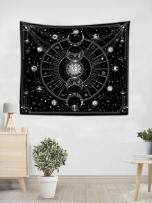 Moon & Sun Print Tapestry - Black and White - View 2