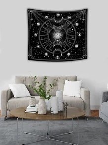 Moon & Sun Print Tapestry - Black and White - View 4