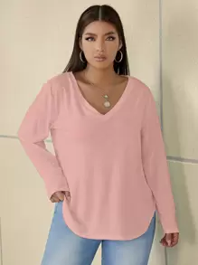 Calvaya Camiseta bajo curvo escote V - Rosa - Ver 1