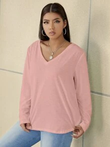Calvaya Camiseta bajo curvo escote V - Rosa - Ver 3