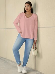 Calvaya Camiseta bajo curvo escote V - Rosa - Ver 5