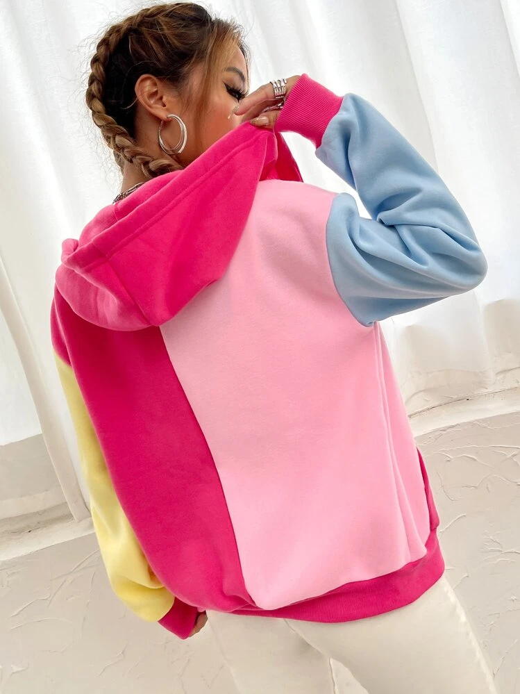 SHEIN EZwear קפוצ'ון רוכסן מחולק לצבעים - ריבוי צבעים - ראה 2