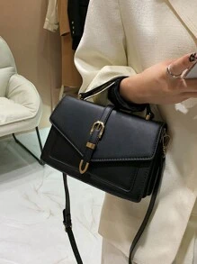 轻便、商务休闲手柄带扣挎包，适合少女、女大学生、新人及白领人士，非常适合办公室、大学、工作、商务、通勤、户外、旅行、郊游，时尚女士包包优雅 - 黑色 - 查看 3