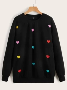 SHEIN LUNE Drop Shoulder Heart Print Pullover