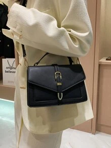 轻便、商务休闲手柄带扣挎包，适合少女、女大学生、新人及白领人士，非常适合办公室、大学、工作、商务、通勤、户外、旅行、郊游，时尚女士包包优雅 - 黑色 - 查看 2