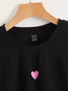 SHEIN LUNE Drop Shoulder Heart Print Pullover