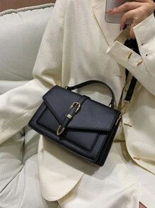 轻便、商务休闲手柄带扣挎包，适合少女、女大学生、新人及白领人士，非常适合办公室、大学、工作、商务、通勤、户外、旅行、郊游，时尚女士包包优雅 - 黑色 - 查看 4