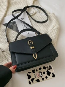 轻便、商务休闲手柄带扣挎包，适合少女、女大学生、新人及白领人士，非常适合办公室、大学、工作、商务、通勤、户外、旅行、郊游，时尚女士包包优雅 - 黑色 - 查看 6