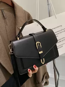 轻便、商务休闲手柄带扣挎包，适合少女、女大学生、新人及白领人士，非常适合办公室、大学、工作、商务、通勤、户外、旅行、郊游，时尚女士包包优雅 - 黑色 - 查看 7