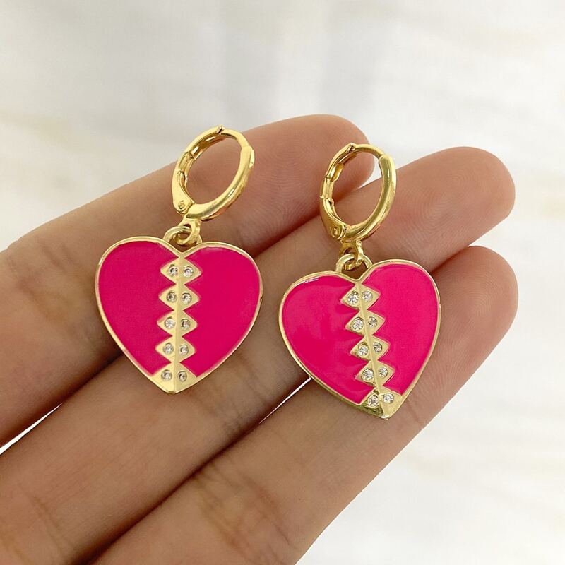 

Heart Drop Earrings, Hot pink