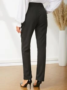 UNIQUE21 High Waist Pinstripe Plicated Detail Trousers - Black - View 2