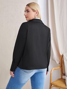 Hơn Áo sơ mi Nút phía trước Cổ v - màu đen - Xem 2