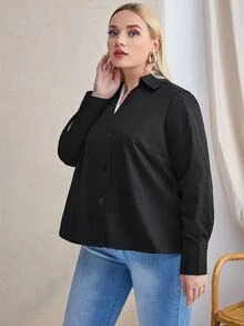 Hơn Áo sơ mi Nút phía trước Cổ v - màu đen - Xem 3