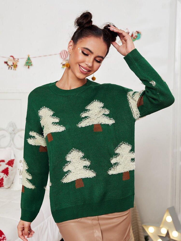Christmas Tree Pattern Jumper - Green - View 3