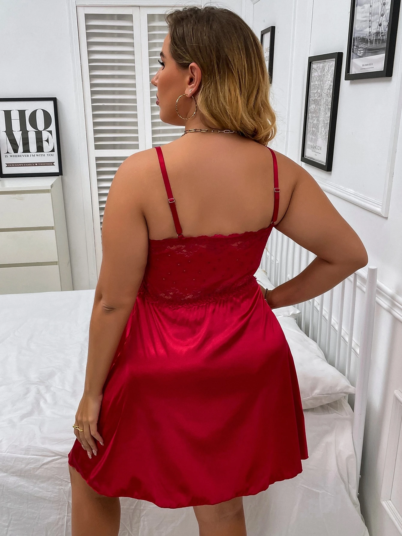 Miniatura 2 de Slips de satén con encaje en contraste con tanga Burdeos