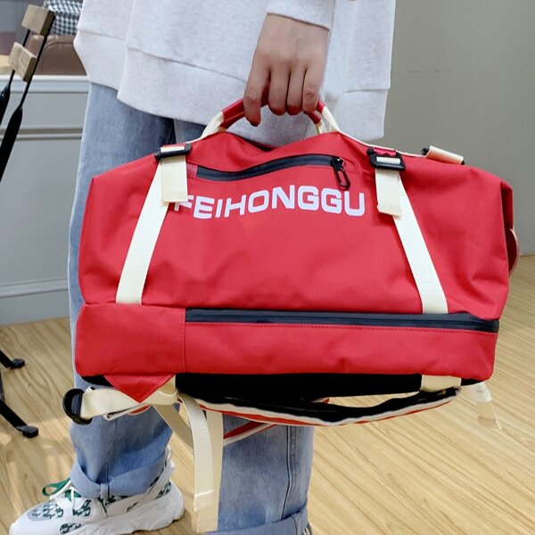 

Men Letter Graphic Large Capacity Duffel Bag, Red