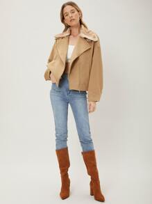 MOTF PREMIUM WOOL BLEND BIKER OVERCOAT - Khaki - View 3