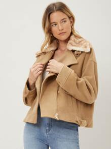 MOTF PREMIUM WOOL BLEND BIKER OVERCOAT - Khaki - View 7