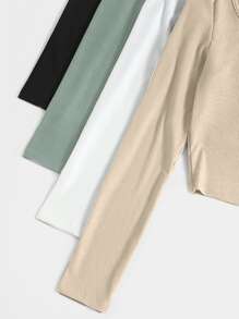 SHEIN Unity 4pcs Scoop Neck Ribbed Knit Tee - Multicolor - View 3