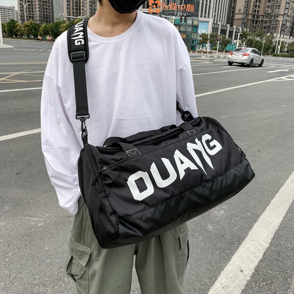 

Men Letter Graphic Large Capacity Duffel Bag, Black